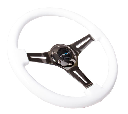 NRG Classic Wood Grain Steering Wheel (350mm) White Paint Grip w/Black 3-Spoke Center - ST-015BK-WT
