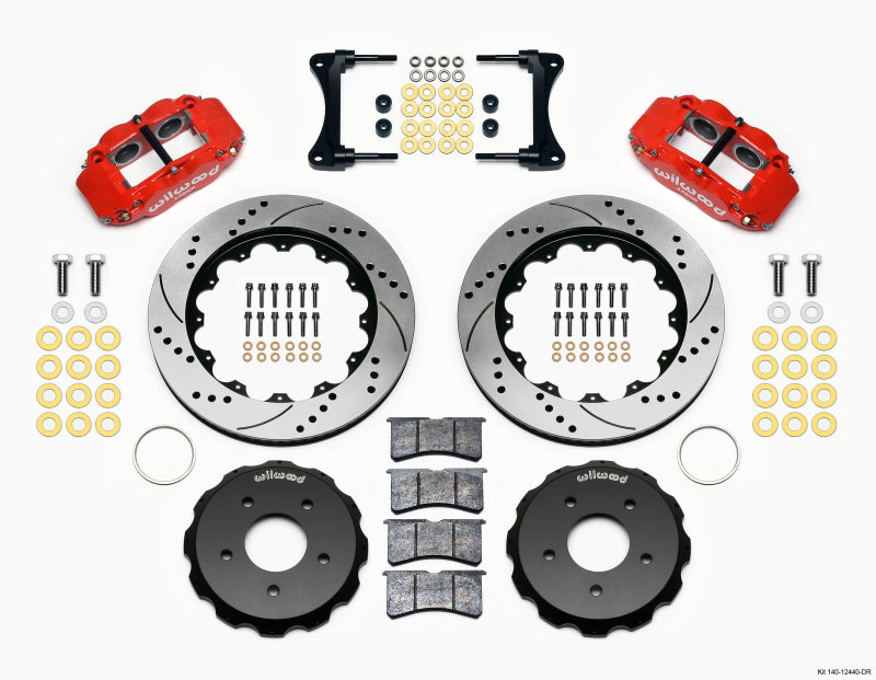 Wilwood Narrow Superlite 4R Front Hat Kit 14.00in Drill Red 2007-Up Jeep Wrangler - 140-12440-DR