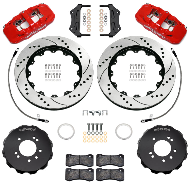 Wilwood 99-02 Nissan Skyline Aerolite 6R Front BBK w/ 14.00in D/S Rotors & Flexlines - Red - 140-18260-DR