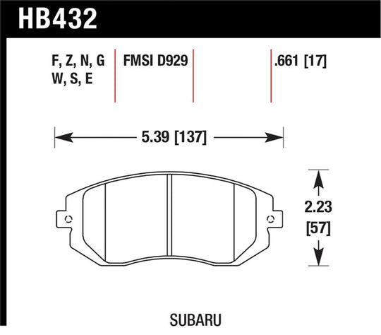 Hawk 2006-2006 Saab 9-2X 2.5i HPS 5.0 Front Brake Pads - HB432B.661