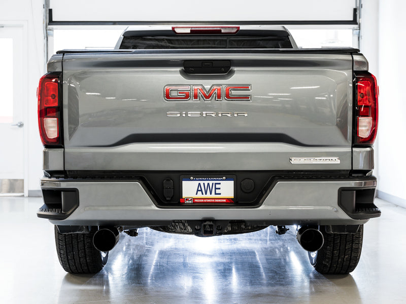 AWE Tuning 4th Gen GM 1500 5.3L 0FG Cat-Back Split Rear Exit (Flat Bumper) - Dual Diamond Tips - 3015-33206