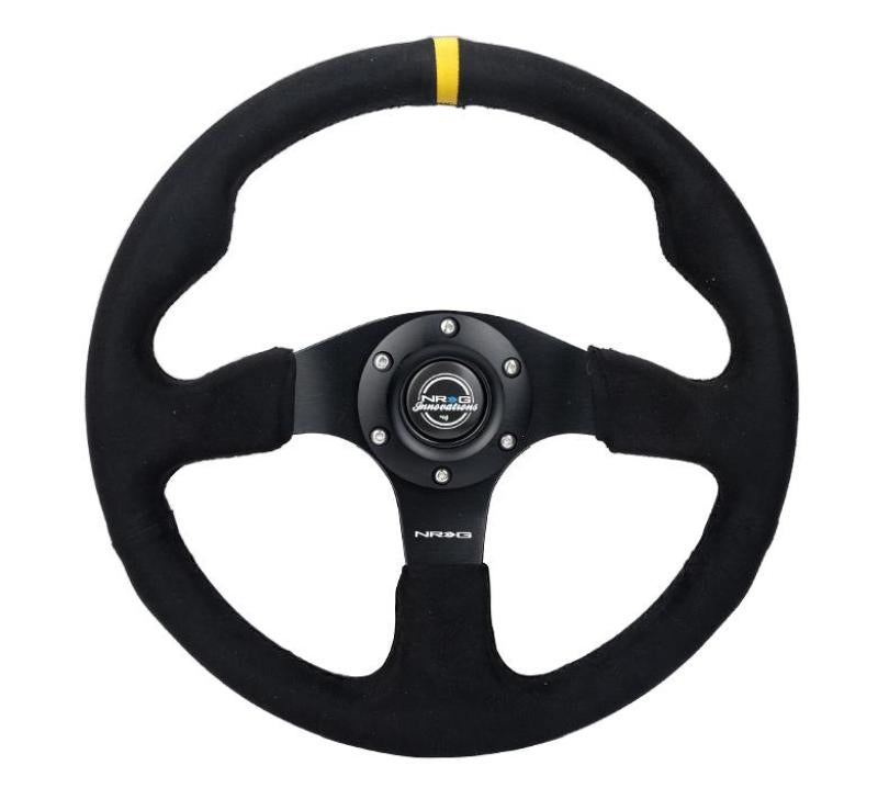NRG Reinforced Steering Wheel (350mm/ 3in. Deep) Alcantara w/ Yellow Center w/ Black Stitch - RST-012SA-Y
