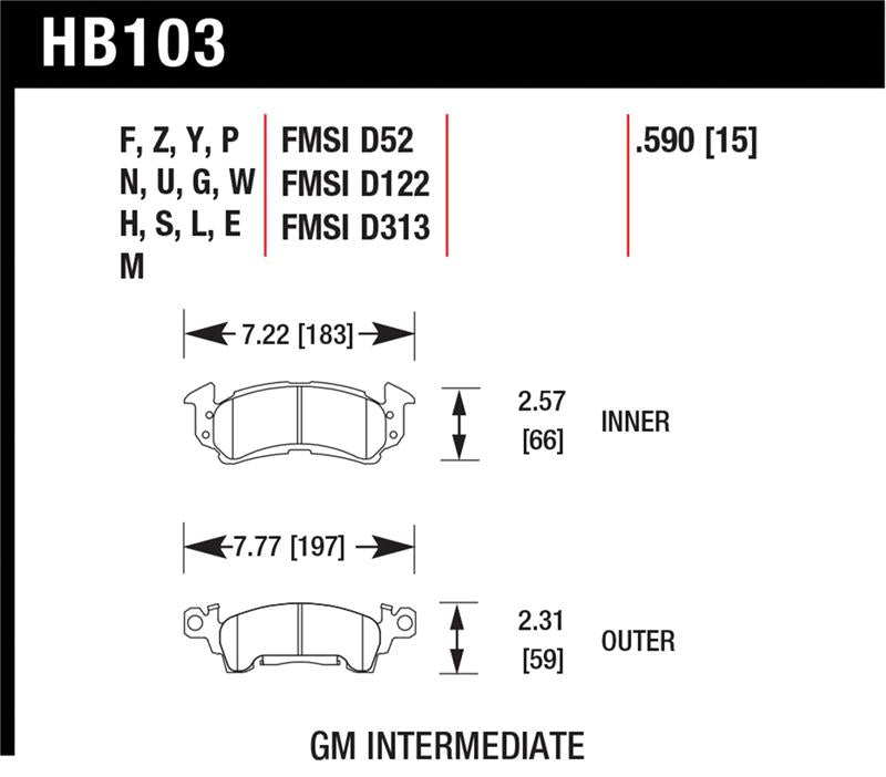 Hawk 76-77 Chevrolet Camaro LT / 72 Camaro Z28 / 69-81 Camaro DTC-30 Race Front Brake Pads - HB103W.590