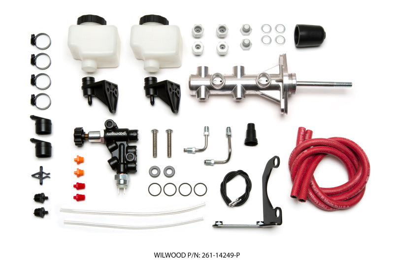 Wilwood Tandem Remote M/C Kit w L/H Bracket & Prop Valve - 7/8in Bore Ball Burnished-W/Pushrod - 261-14249-P