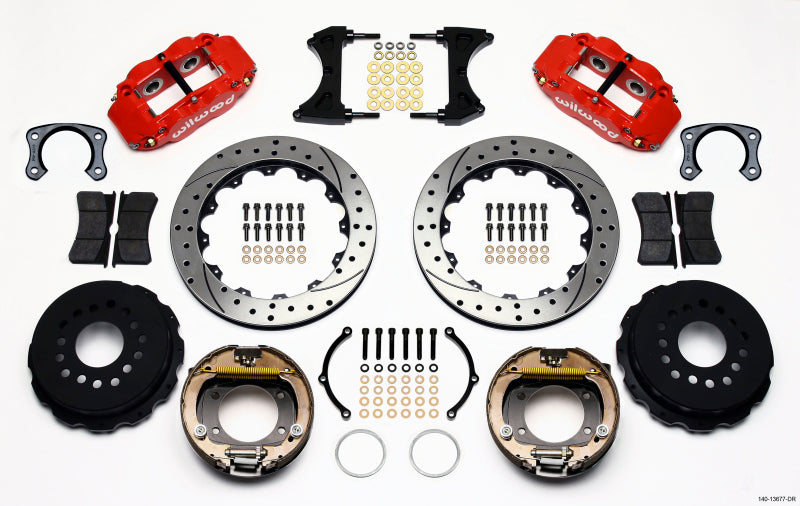Wilwood Narrow Superlite 4R Rear P-Brk Kit 12.88in Drill Red Big Ford New Style - 140-13677-DR