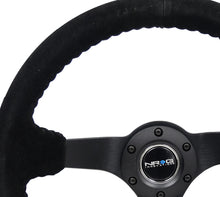 Load image into Gallery viewer, NRG Reinforced Steering Wheel (350mm / 3in. Deep) Blk Suede/Blk Bball Stitch w/5mm Matte Black Spoke - RST-036MB-S-BK