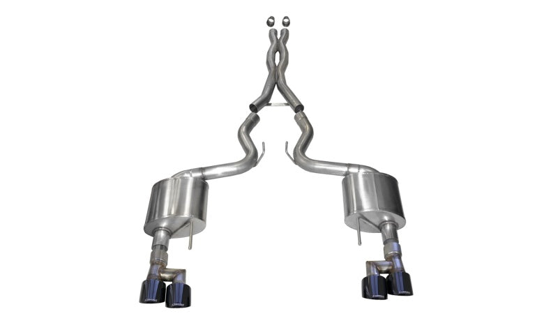 Corsa 18-23 Ford Mustang 5.0L V8 3in Xtreme Cat-Back Dual Rear Exit w/ 4in Black PVD Pro-Series Tips - 21040BLK