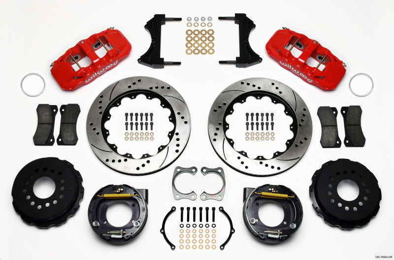 Wilwood AERO4 Rear P-Brake Kit 14.00in Drilled Red Big Ford New Style 2.36in Offset - 140-10944-DR