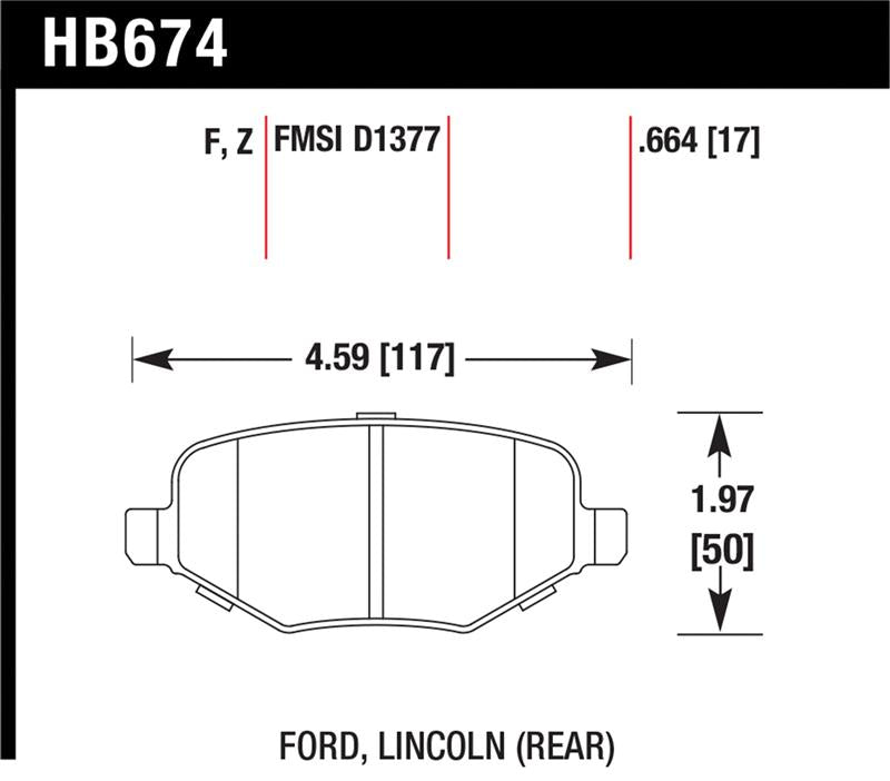 Hawk Ford Edge/Explorer/Flex/Taurus/ Lincoln MKS/MKT/MKX HPS Rear Brake Pads - HB674F.664