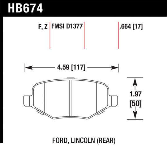 Hawk Ford Edge/Explorer/Flex/Taurus/ Lincoln MKS/MKT/MKX HPS Rear Brake Pads - HB674F.664