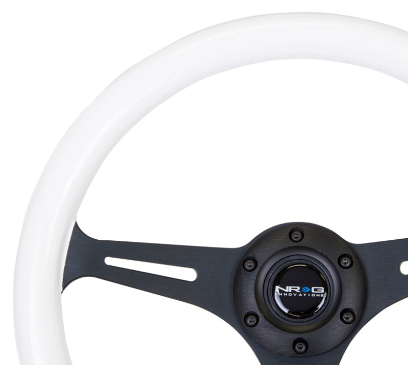 NRG Classic Wood Grain Steering Wheel (350mm) Glow-N-The-Dark Green Grip w/Black 3-Spoke Center - ST-015BK-GL