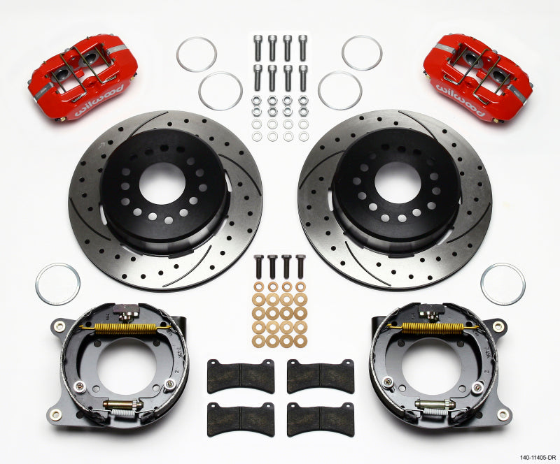 Wilwood Dynapro Low-Profile 11.00in P-Brake Kit Drill-Red 55-57 Chevy 2.34in Offset - 140-11405-DR