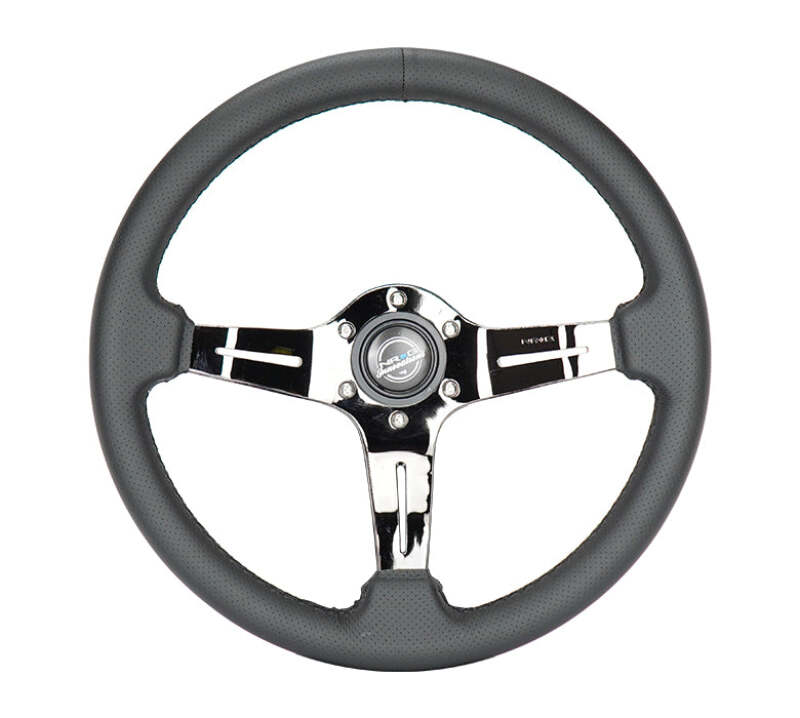 NRG Light Weight Gaming Steering Wheel - 350mm 3 Black Chrome Spokes Perforated Leather - ST-010BC-PR