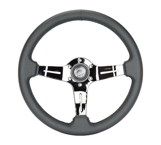 NRG Light Weight Gaming Steering Wheel - 350mm 3 Black Chrome Spokes Perforated Leather - ST-010BC-PR