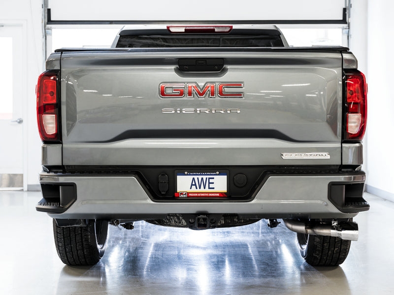 AWE Tuning 4th Gen GM 1500 5.3L 0FG Cat-Back Dual Side Exit (Flat Bumper) - Chrome Tips - 3015-22207