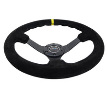 Load image into Gallery viewer, NRG Reinforced Steering Wheel (350mm / 3in. Deep) Blk Suede/X-Stitch w/5mm Blk Spoke &amp; Yellow CM - RST-036MB-S-Y