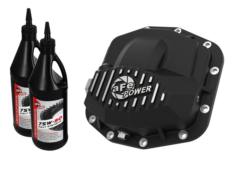 aFe 18-21 Jeep Wrangler JL Dana M210 Pro Series Front Diff Cover w/ Oil - Black - 46-71031B
