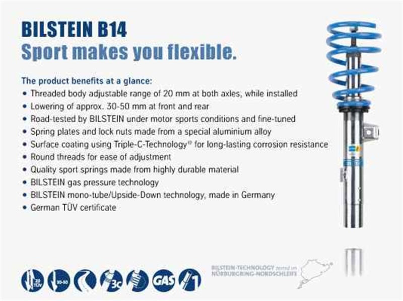 Bilstein B14 2005 Mini Cooper Base Convertible Front and Rear Suspension Kit - 47-126916
