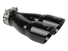 Load image into Gallery viewer, aFe Takeda 2.5in 304 Stainless Steel Clamp-on Exhaust Tip 2.5in Inlet 3in Dual Outlet - Black - 49T25364-B10