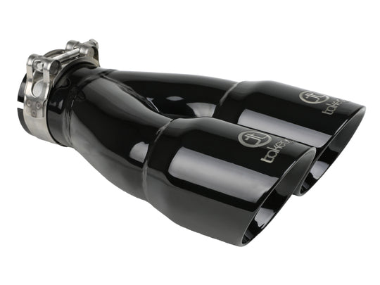 aFe Takeda 2.5in 304 Stainless Steel Clamp-on Exhaust Tip 2.5in Inlet 3in Dual Outlet - Black - 49T25364-B10
