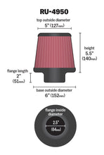 Load image into Gallery viewer, K&amp;N Filter Universal Rubber Filter 2 1/2 inch Flange 6 inch Base 5 inch Top 5 1/2 inch Height - RU-4950