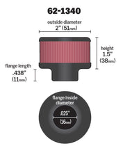 Load image into Gallery viewer, K&amp;N 0.625 inch ID 2 inch OD 1.5 inch H Clamp On Crankcase Vent Filter - 62-1340