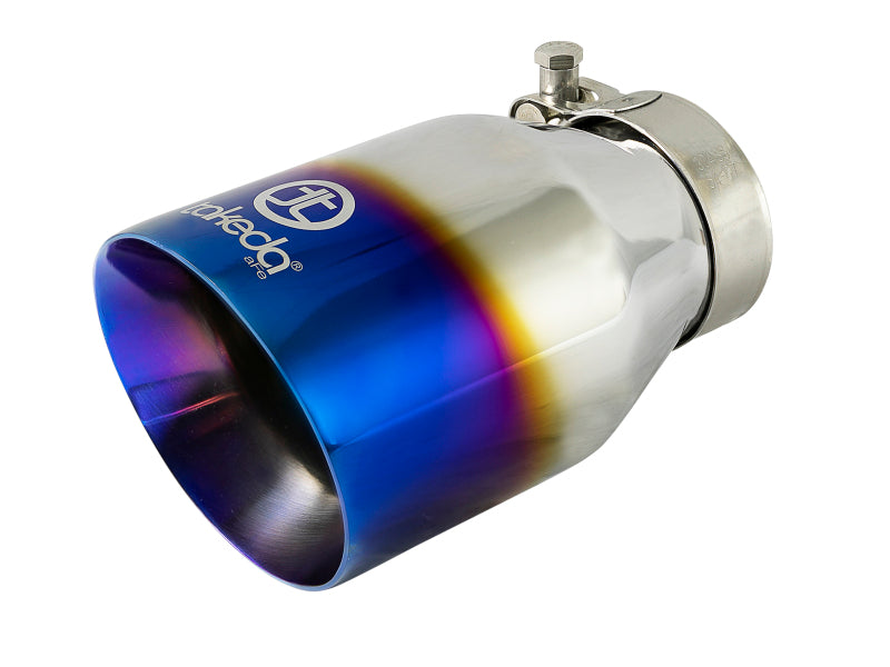 aFe Takeda 304 Stainless Steel Clamp-On Exhaust Tip 2.5in Inlet / 4in Outlet - Blue Flame - 49T25404-L07