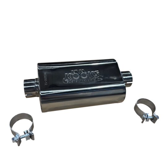Kooks 2.5in Oval Clamp In Muffler 12in Long Body Polished Stainless Steel - KO250-12-CI