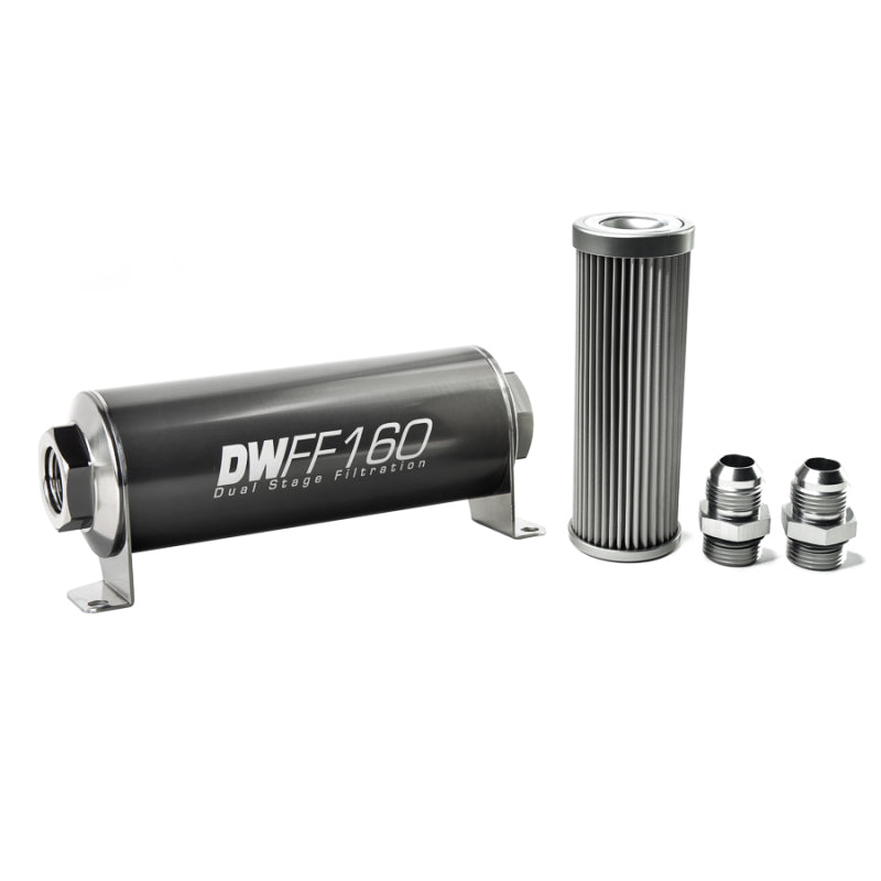 DeatschWerks Stainless Steel 10AN 10 Micron Universal Inline Fuel Filter Housing Kit (160mm) - 8-03-160-010K-10