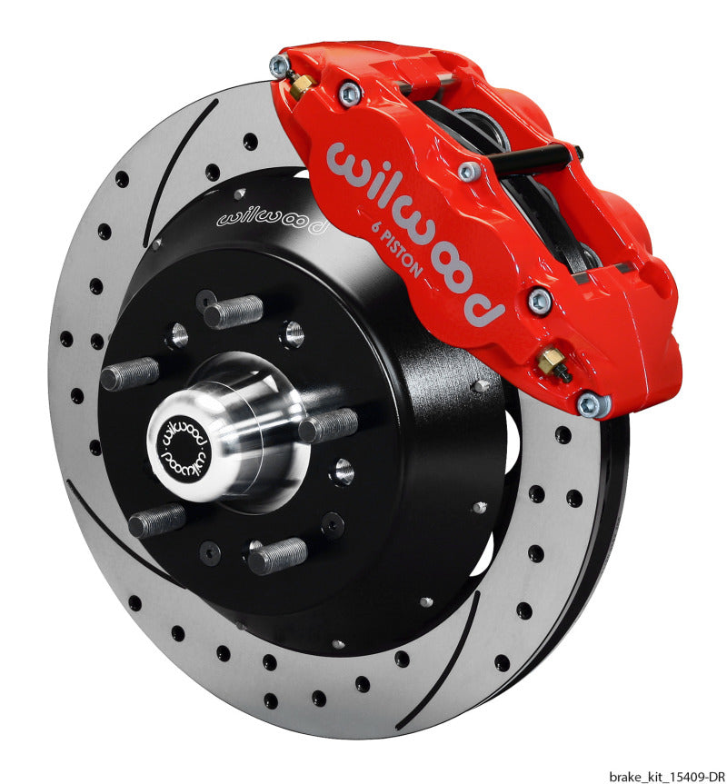 Wilwood Narrow Superlite 6R Dust Seal Front Hub Kit 14.00in Drill Red 67-69 Camaro 64-72 Nova - 140-15409-DR