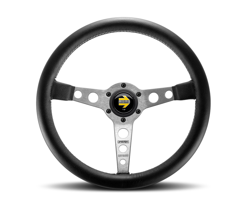 Momo Prototipo Steering Wheel 350 mm - Black Leather/Wht Stitch/Brushed Spokes - PRO35BK0S
