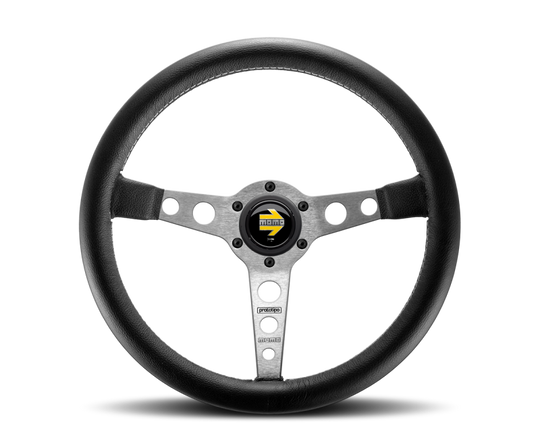 Momo Prototipo Steering Wheel 350 mm - Black Leather/Wht Stitch/Brushed Spokes - PRO35BK0S