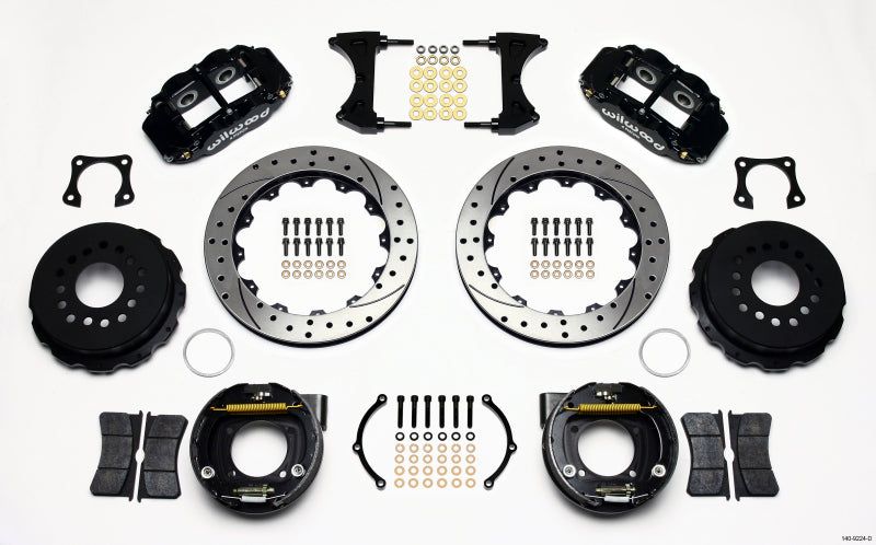 Wilwood Narrow Superlite 4R Rear P-Brk Kit 12.88in Drilled 58-64 Olds/Pontiac Ends 2.81in Offset - 140-9224-D