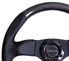 Load image into Gallery viewer, NRG Carbon Fiber Steering Wheel (320mm) Flat Bottom &amp; Leather Trim w/Black Stitching - ST-009CFBS