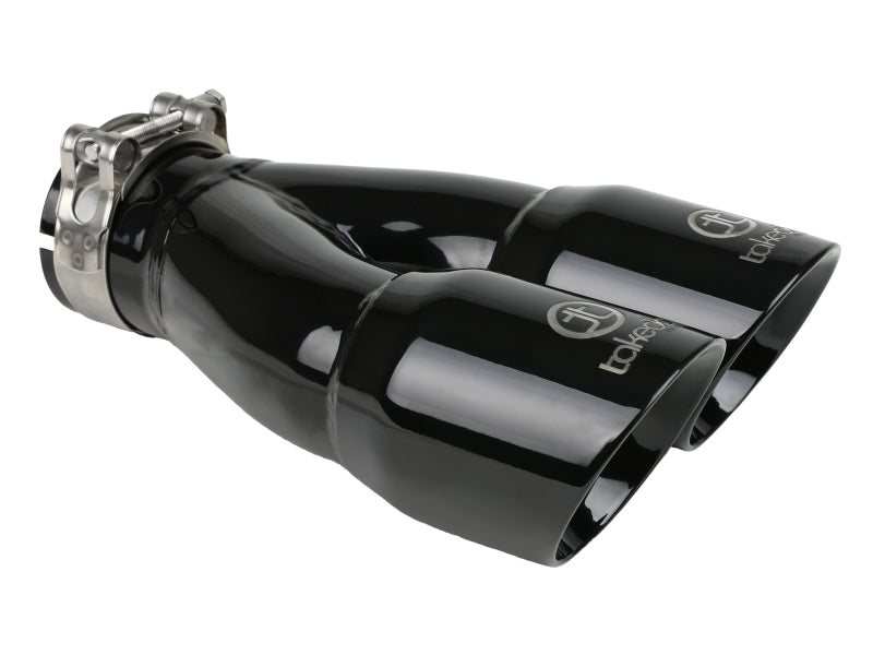aFe Takeda 2.5in 304 Stainless Steel Clamp-on Exhaust Tip 2.5in Inlet 3in Dual Outlet - Black - 49T25364-B10