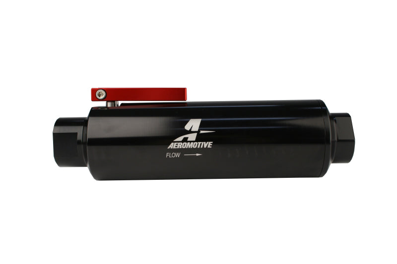 Aeromotive In-Line AN-12 Filter w/Shutoff Valve 100 Micron SS Element - Black Anodize Finish - 12332
