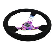 Load image into Gallery viewer, NRG Reinforced Steering Wheel (350mm / 3in. Deep) Blk Suede/Blk Stitch w/Neochrome Slits - RST-018S-MCBS