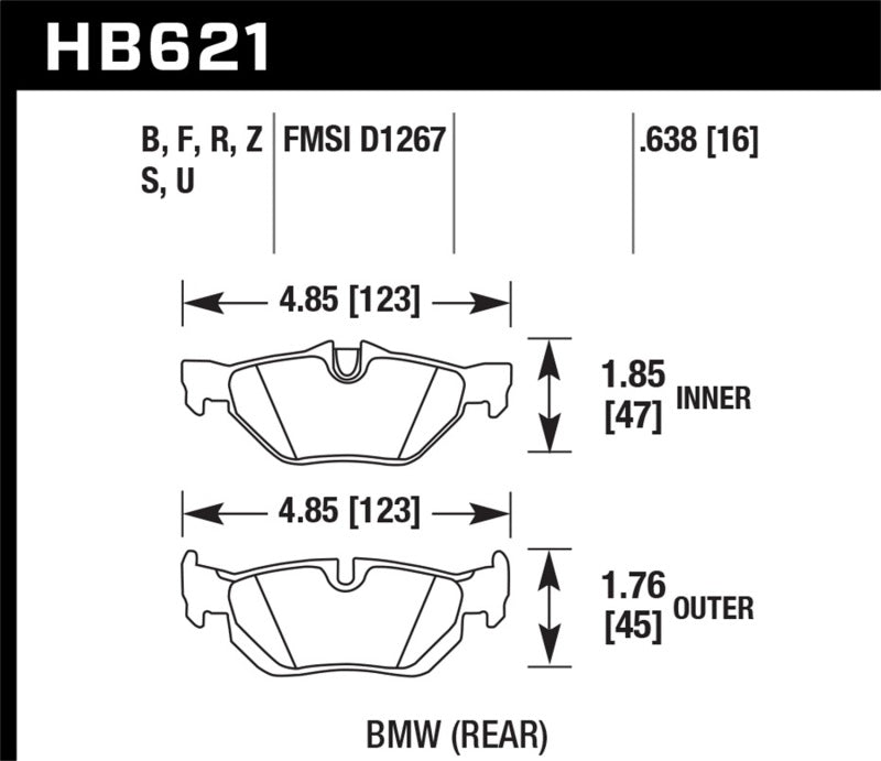 Hawk 2011-2011 BMW 125i HPS 5.0 Rear Brake Pads - HB621B.638