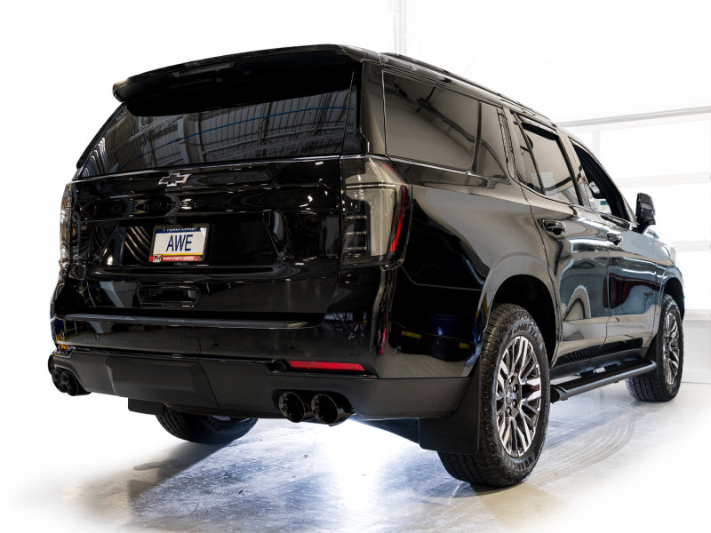 AWE Tuning 2021+ GMC Suburban/Yukon XL 5.3L 0FG Split Rear Exit Catback - Quad Diamond Blk Tips - 3015-43007