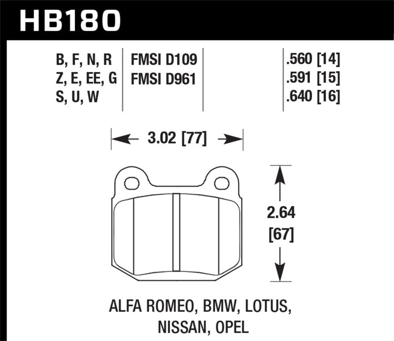 Hawk 77-82 BMW 320I / 83-90 Alfa Romeo Spider / 84-86 Alfa Romeo Spider HPS Street Rear Brake Pads - HB180F.640
