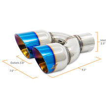 Load image into Gallery viewer, Mishimoto Dual Offset Tips 2.5in Inlet 3in Outlet Slash Cut - Burnt - MMEXH-TIP-FSTBT