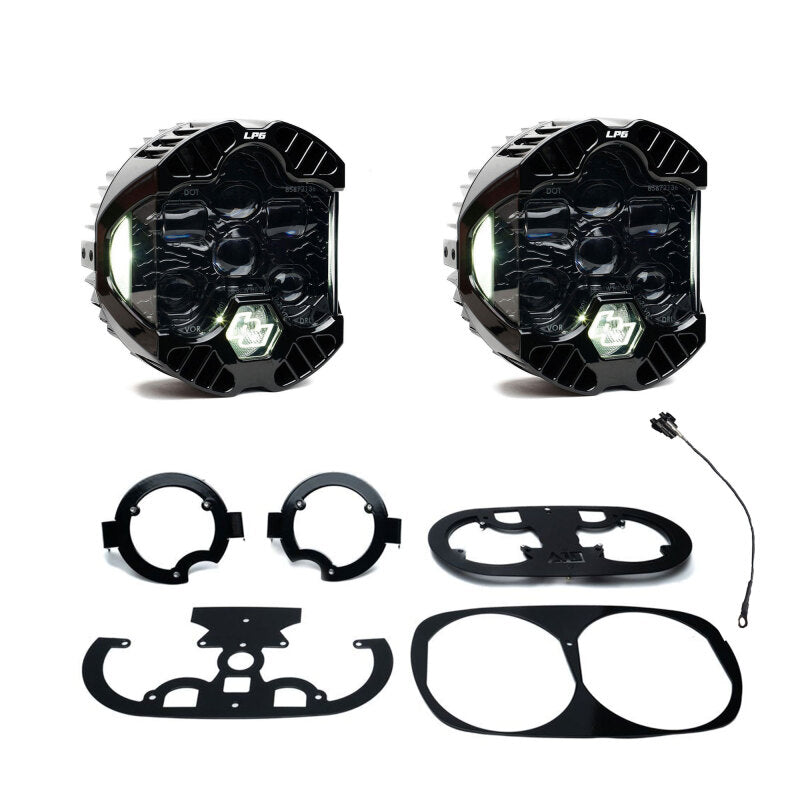 Baja Designs Harley D 98-13 Pre-Rushmore Style Road Glide DOT LP6 LED Dual Headlight Kit DRL -White - 448327