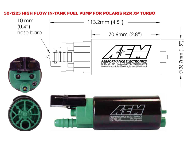 AEM 2016+ Polaris RZR Turbo Replacement High Flow In Tank Fuel Pump (Turbo Only) - 50-1225