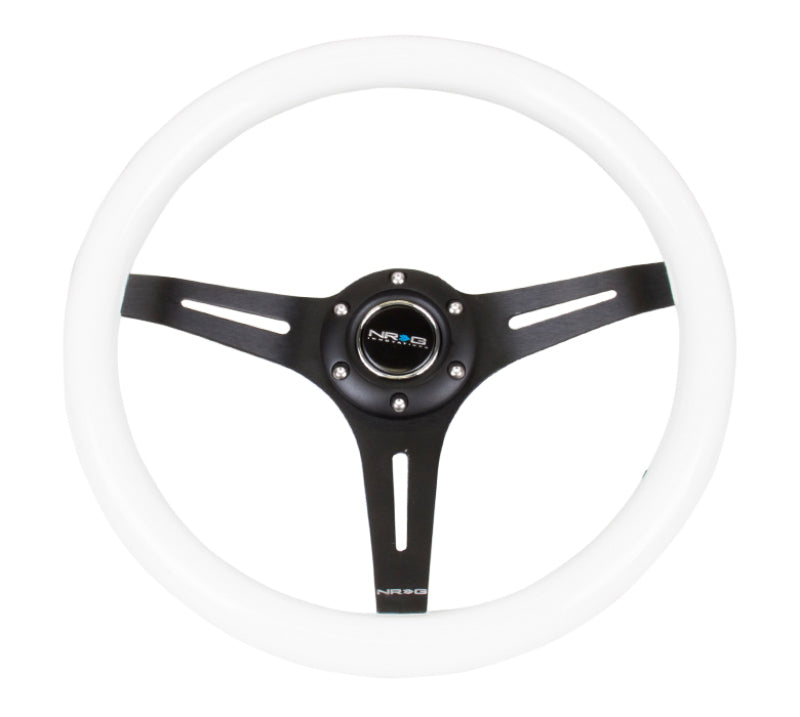 NRG Classic Wood Grain Steering Wheel (350mm) White Paint Grip w/Black 3-Spoke Center - ST-015BK-WT