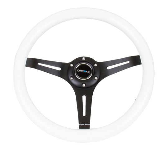 NRG Classic Wood Grain Steering Wheel (350mm) White Paint Grip w/Black 3-Spoke Center - ST-015BK-WT