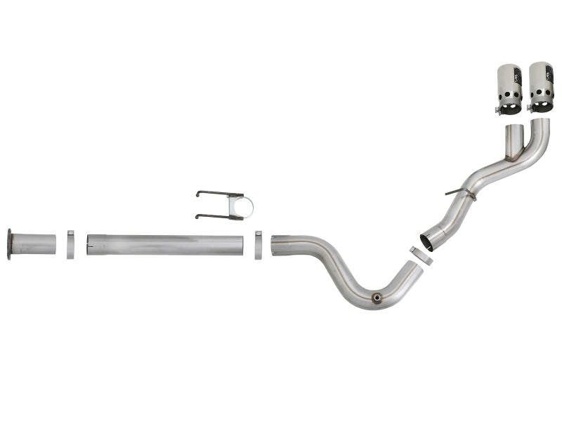 aFe Rebel XD 4in SS Down-Pipe Back Exhaust w/Dual Polished Tips 17-18 Ford Diesel Trucks V8-6.7L(td) - 49-43102-P