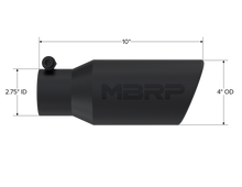 Load image into Gallery viewer, MBRP Universal Angled Rolled End Tip 4in OD / 2-3/4in Inlet / 10in Length - Black - T5157BLK