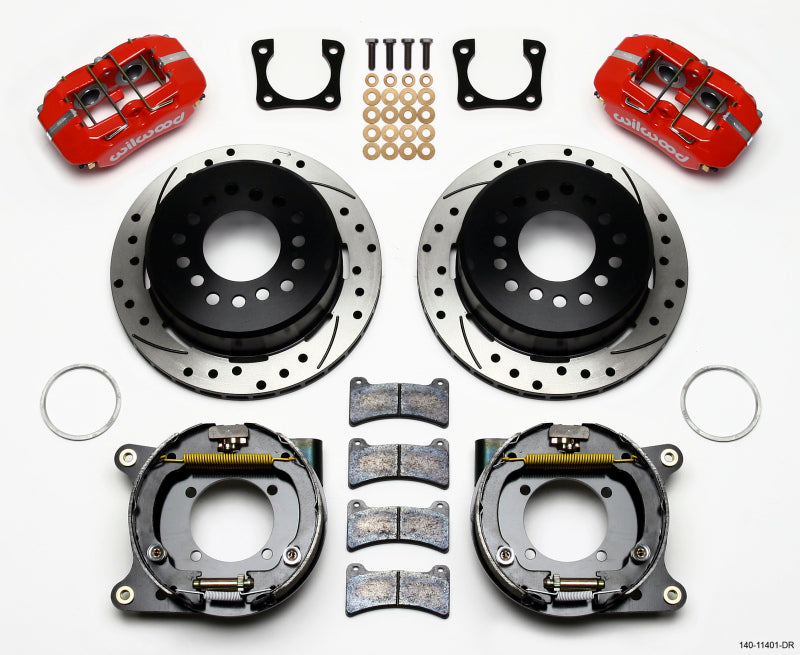 Wilwood Dynapro Low-Profile 11.00in P-Brake Kit Drill-Red Chevy 12 Bolt Spcl 2.81in Offset - 140-11401-DR