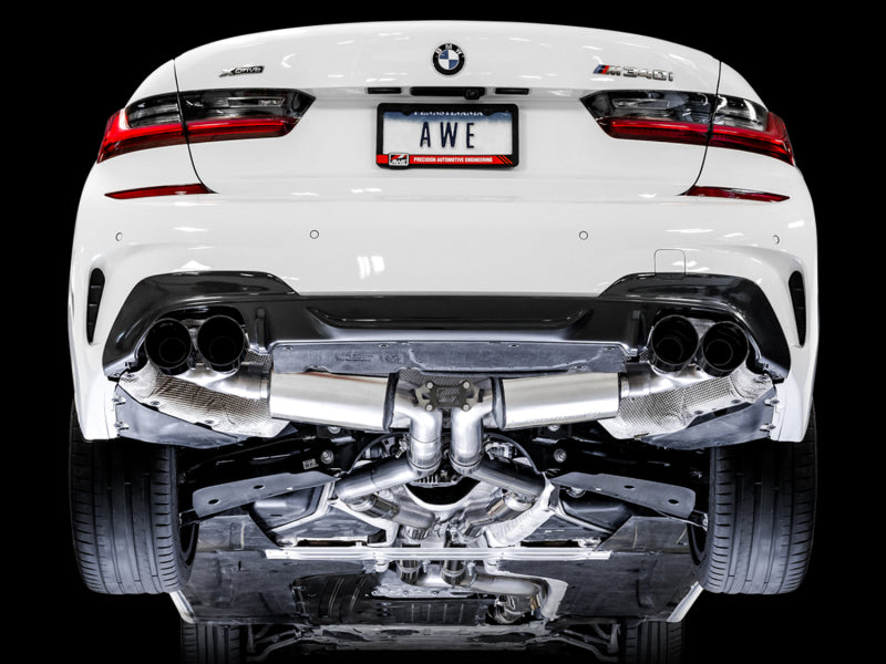AWE Tuning 2019+ BMW M340i (G20) Resonated Touring Edition Exhaust - Quad Diamond Black Tips - 3015-43158