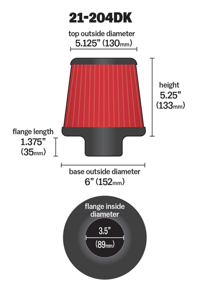 AEM 3.5 in Short Neck 5 in Element Filter - 21-204DK
